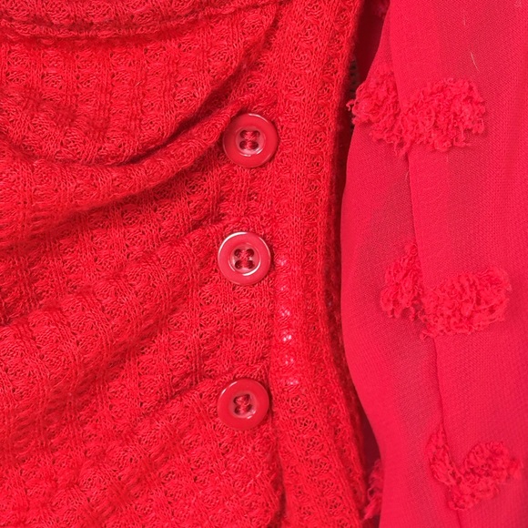 SHEIN Red Wrap Blouse with Ruffled Long Sleeves - Picture 3 of 5